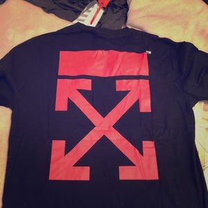red and black off white shirt